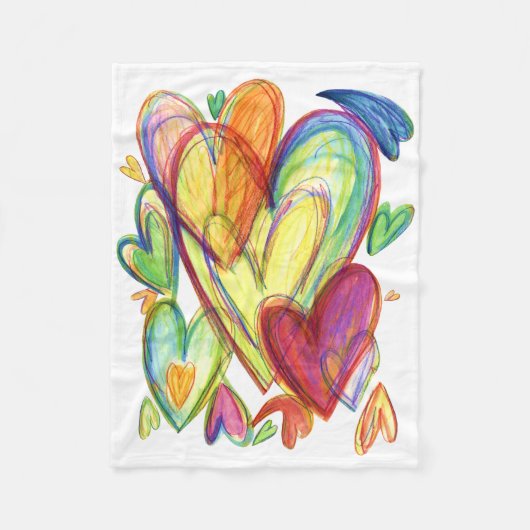 Colorful Healing Hearts Rainbow Soft Fuzzy Blanket フリースブランケット (正面)