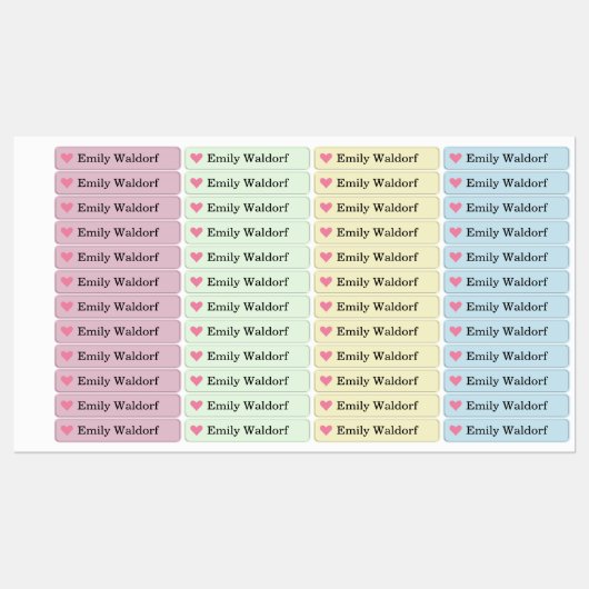 Colorful Heart Kids' Name Clothing School Labels ラベル (シート)