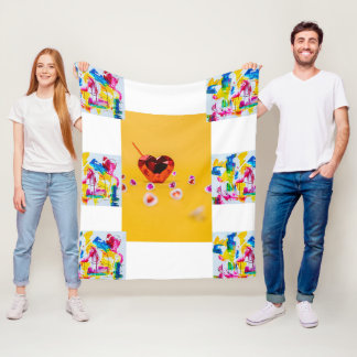 Colorful Heartbeat" Artistic Throw フリースブランケット