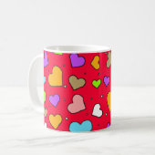 Colorful Hearts Seamless Pattern on Red Background コーヒーマグカップ (正面左)