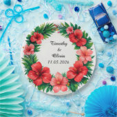 Colorful Hibiscus Floral Frame ペーパープレート (パーティー)