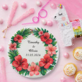 Colorful Hibiscus Floral Frame ペーパープレート (パーティー)