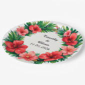 Colorful Hibiscus Floral Frame ペーパープレート (アングル)