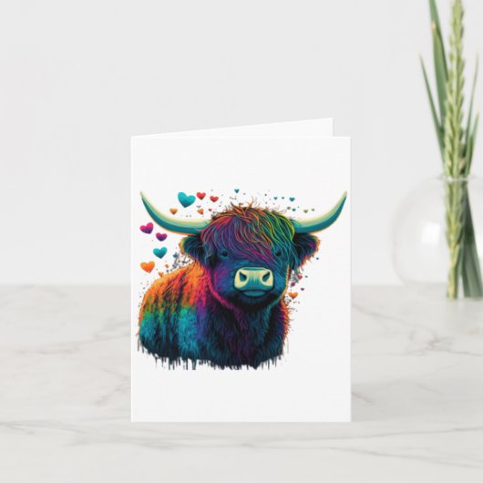 Colorful Highland Cow Valentines Day Farm Cow  カード (正面)