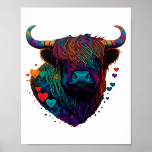 Colorful Highland Cow Valentines Day Farm Cow 1  ポスター (正面)