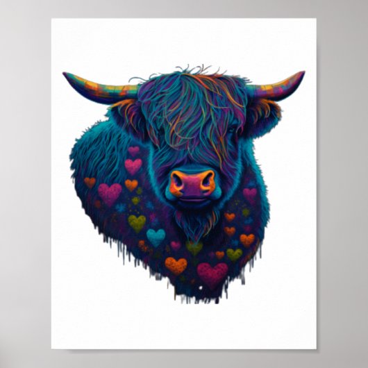 Colorful Highland Cow Valentines Day Farm Cow 2  ポスター (正面)