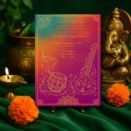 Colorful Hindu Sangeet Mandala & music instruments 招待状
