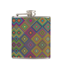 Colorful hip flask with a geometric diamond patter フラスク