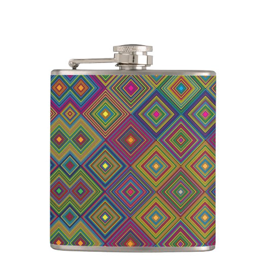 Colorful hip flask with a geometric diamond patter フラスク (正面)