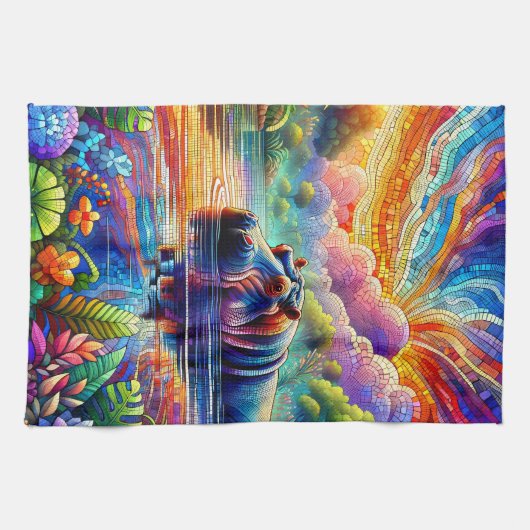 Colorful Hippo  キッチンタオル (横)