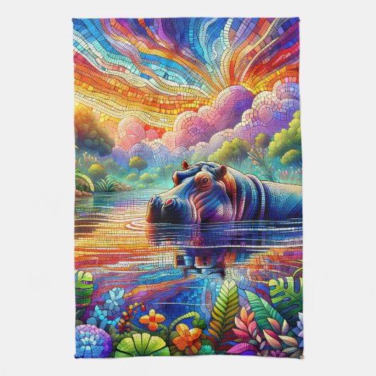 Colorful Hippo  キッチンタオル (縦)