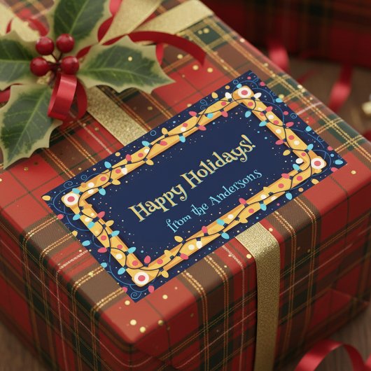 Colorful Holiday Twinkle String Lights Christmas 長方形シール