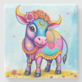 Colorful Holy Diwali Cows in Festive Disguises ストーンコースター