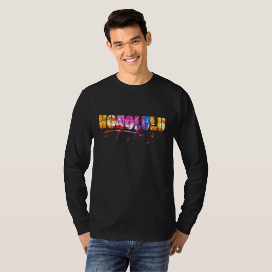 Colorful Honolulu Lettering Watercolor Honolulu Tシャツ (正面フル)