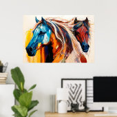 Colorful Horses Vibrant Art ポスター (ホームオフィス)