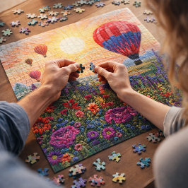 Colorful Hot Air Balloon Wildflower sunset ジグソーパズル