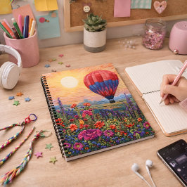 Colorful Hot Air Balloon Wildflower sunset ノートブック