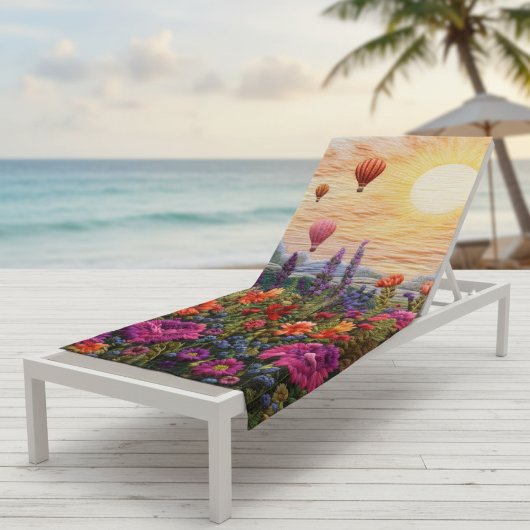 Colorful Hot Air Balloon Wildflower sunset ビーチタオル