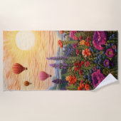 Colorful Hot Air Balloon Wildflower sunset ビーチタオル (正面)