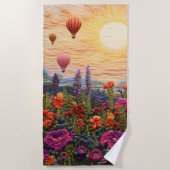 Colorful Hot Air Balloon Wildflower sunset ビーチタオル (正面)