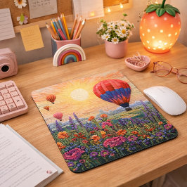 Colorful Hot Air Balloon Wildflower sunset マウスパッド