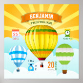 Colorful Hot Air Balloons Baby Birth Stats ポスター (正面)