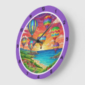 Colorful Hot Air Balloons Coastal Village ラージ壁時計 (傾斜)