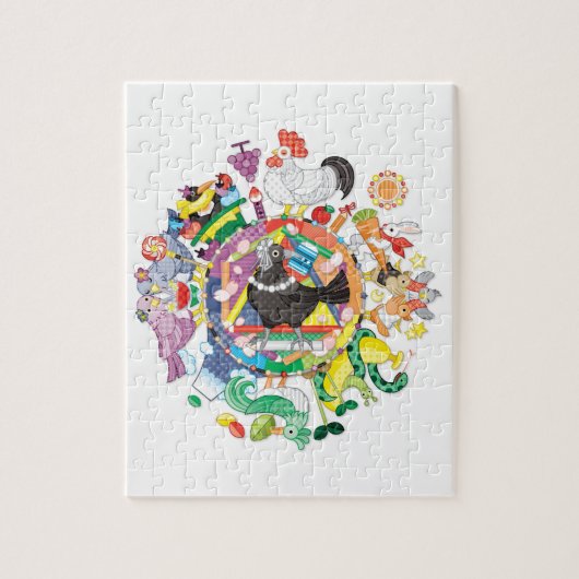 colorful hue circle gradation with black and white ジグソーパズル (縦)