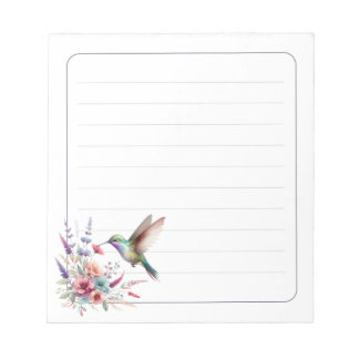 Colorful Hummingbird Floral Lined Writing ノートパッド