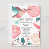 Colorful Hummingbird Floral Spring Bridal Shower 招待状 (正面)