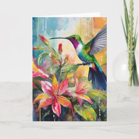 Colorful Hummingbird Modern Art カード (正面)