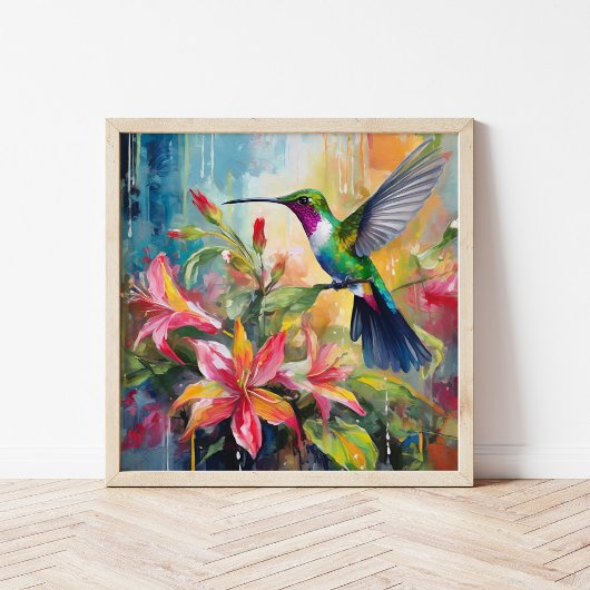 Colorful Hummingbird Modern Art ポスター