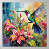 Colorful Hummingbird Modern Art ポスター (正面)