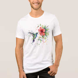 Colorful Hummingbird Watercolor Floral Nature Art トライブレンドＴシャツ