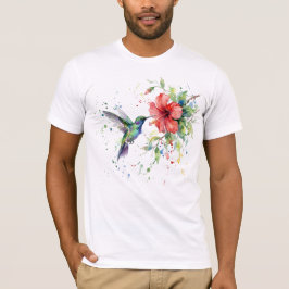 Colorful Hummingbird Watercolor Floral Nature Art Tシャツ