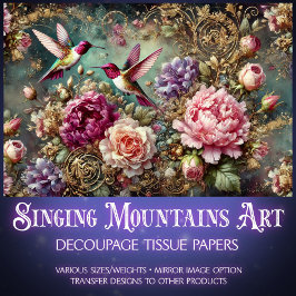 Colorful Hummingbirds & Antique Roses Decoupage  薄葉紙