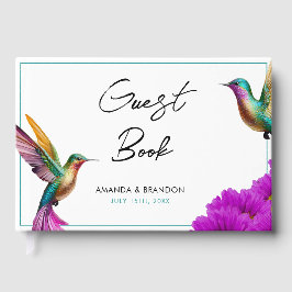 Colorful Hummingbirds Purple Daisies Wedding ゲストブック