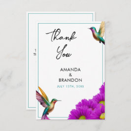 Colorful Hummingbirds Purple Daisies Wedding サンキューカード