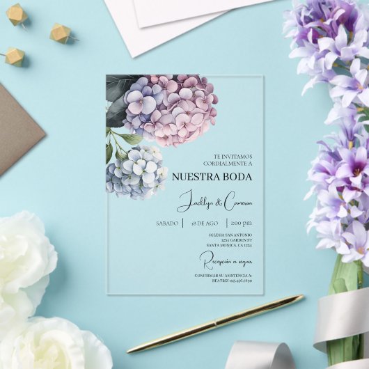 Colorful Hydrangea Spanish Wedding Invitation アクリル招待状 (インサイチュ (ウェディング))