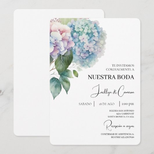 Colorful Hydrangea Spanish Wedding Invitation 招待状 (正面/裏面)