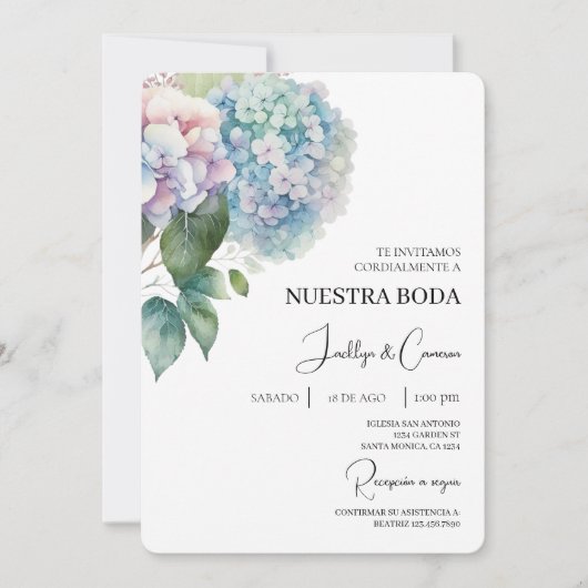 Colorful Hydrangea Spanish Wedding Invitation 招待状 (正面)