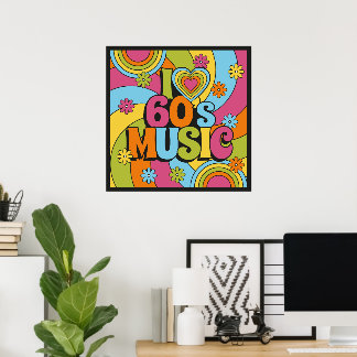Colorful I Love 60s Music Retro Classic Decor ポスター