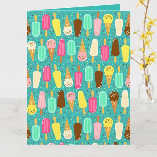 Colorful Ice Cream Pattern Dopamine Design  カード (黄色い花)