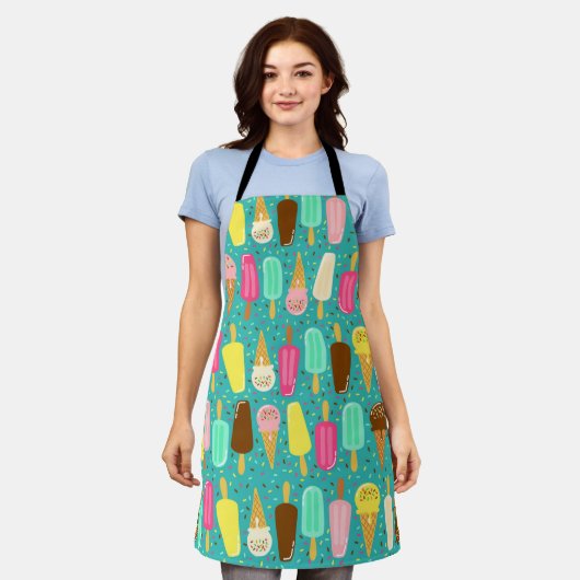 Colorful Ice Cream Pattern Summer  エプロン (着用した状態)