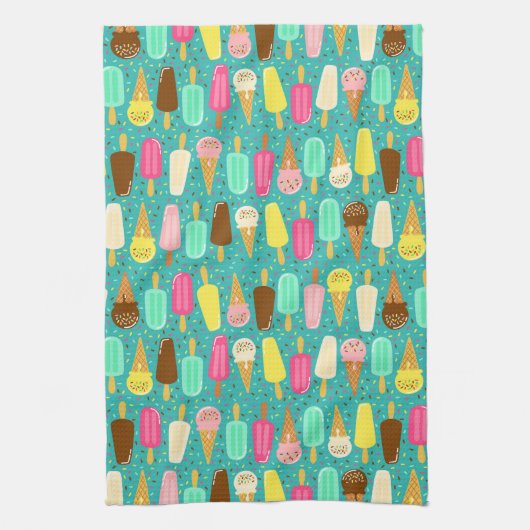 Colorful Ice Cream Pattern Summer  キッチンタオル (縦)