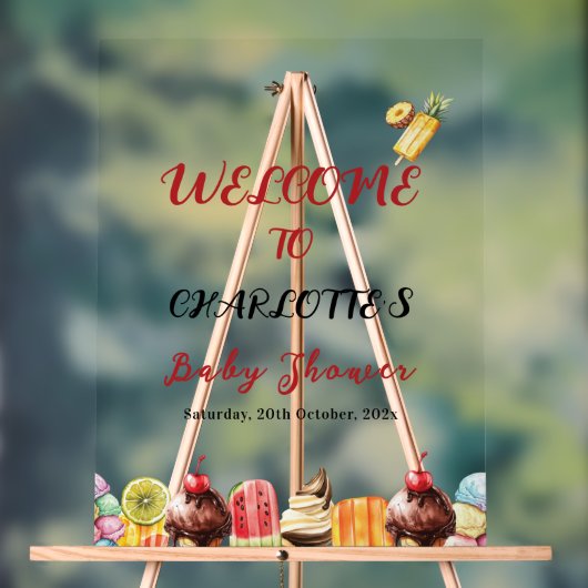 Colorful Ice Cream Sweet Baby Shower Welcome アクリルサイン (ニュートラル)