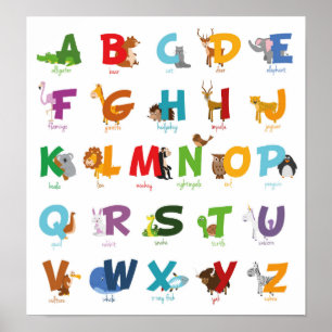 Colorful illustrated Animal Alphabet Letters ポスター