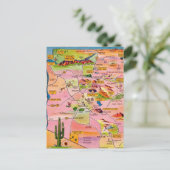 Colorful Illustrated Arizona Map Postcard ポストカード (スタンド正面)