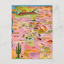 Colorful Illustrated Arizona Map Postcard ポストカード