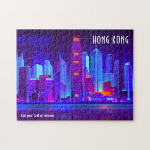 Colorful illustration city skyline of Hong Kong, ジグソーパズル